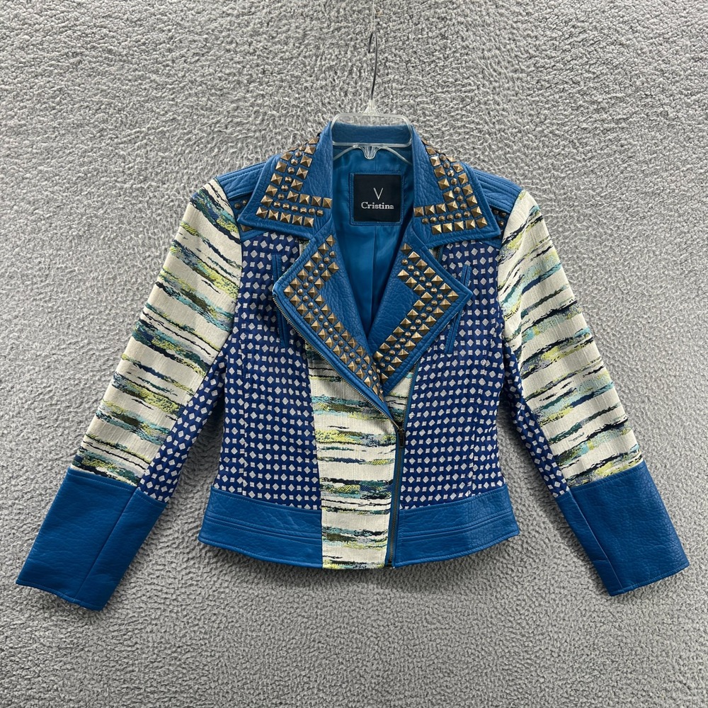 Women Moto Jacket S Mixed Media Studded Artsy Indie Festival Avant Garde Boho